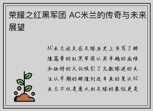 荣耀之红黑军团 AC米兰的传奇与未来展望